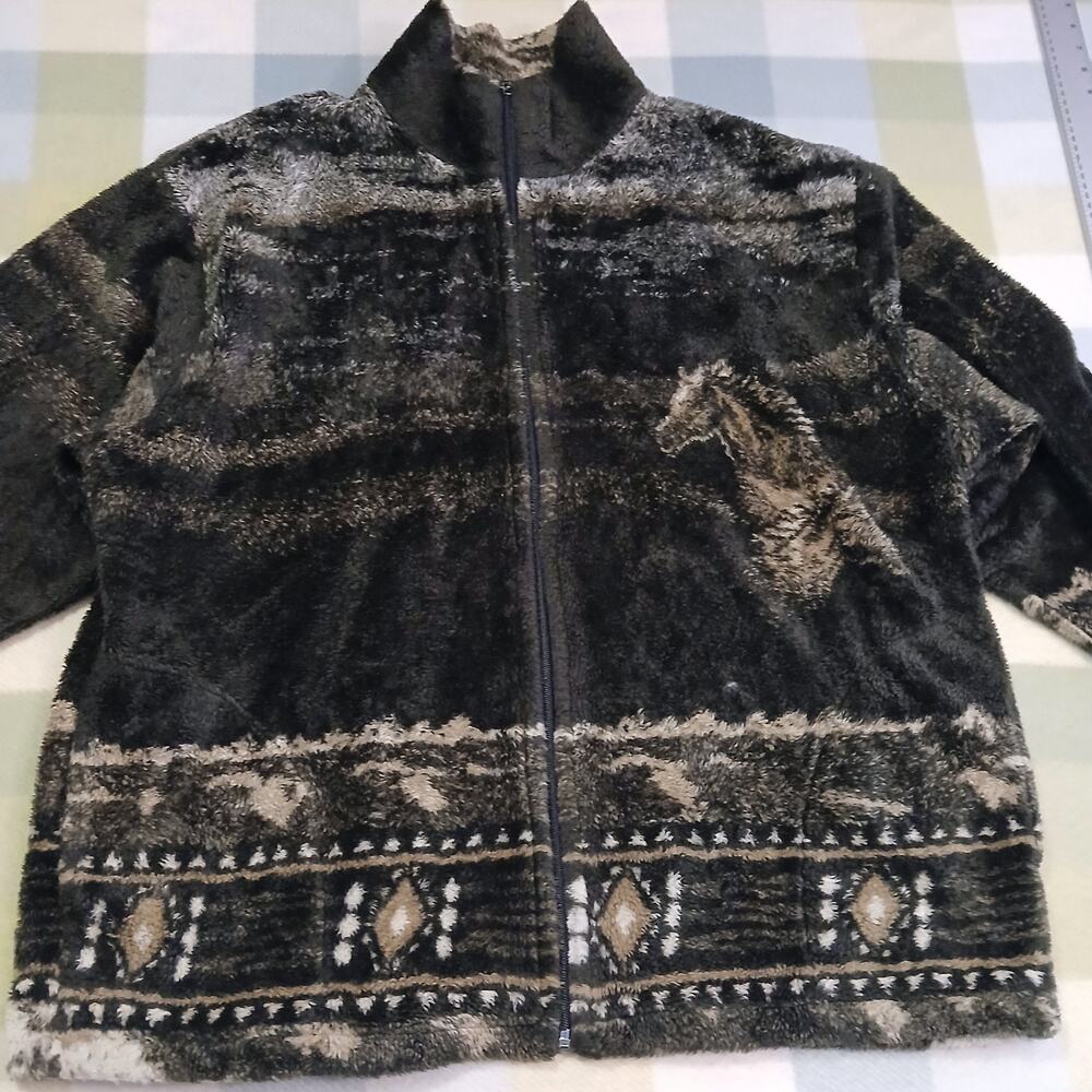 Vintage Polar Magic Wild Horses Fleece Jacket Full Zip Western Tribal AOP 90s XL